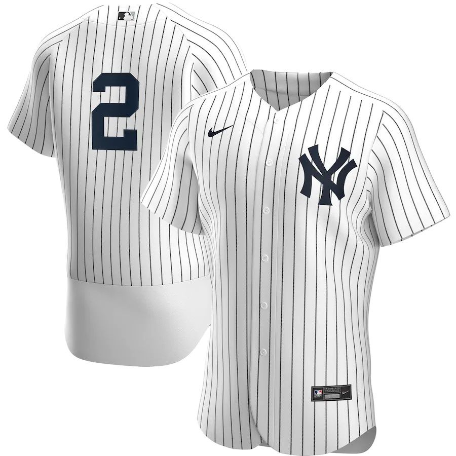 Mens New York Yankees 2 Derek Jeter Nike White Navy Home Authentic Player MLB Jerseys